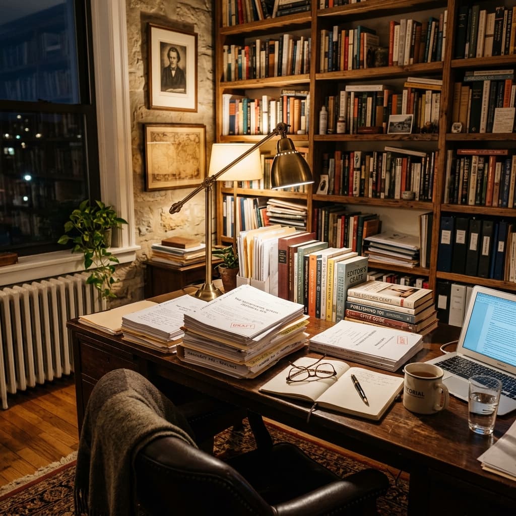 원고와 책이 있는 서재